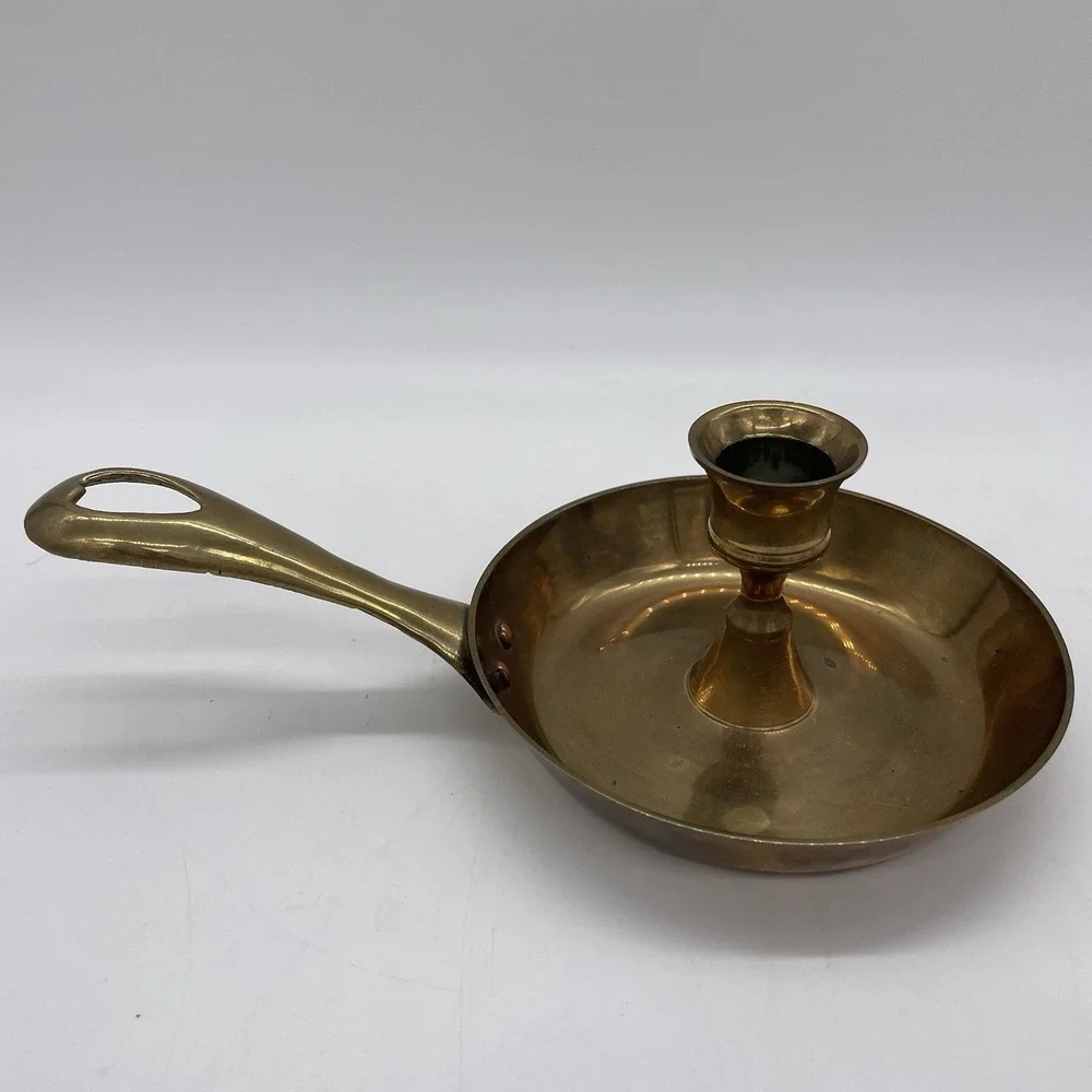 Vintage Solid Brass Frying Pan Drip Pan Candle‎ Holder Made In India